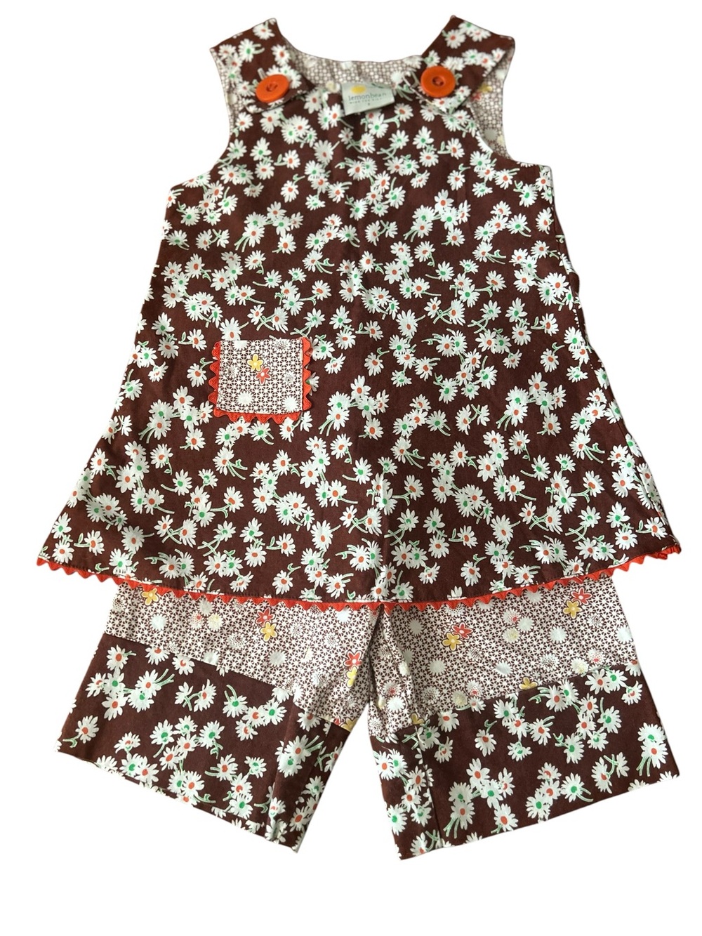 Lemon bean kids retro floral print Aline tank shorts set outfit kids 2